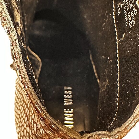 Nine West Ankle Boots Size 7M Brown Snake Skin Print Vegan Leather 4 Inch Heel - Picture 9 of 11